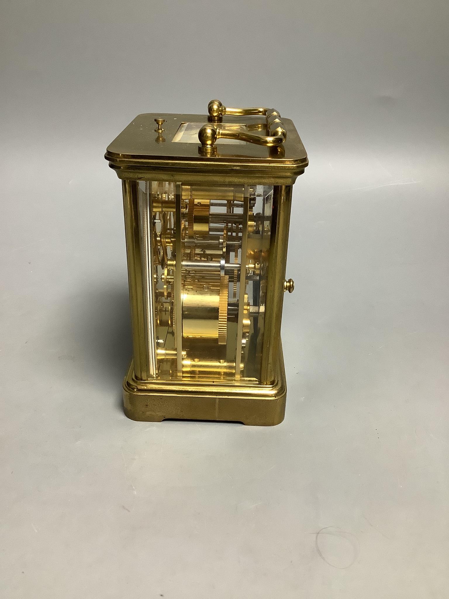 A Matthew Norman brass repeating carriage clock, serial number 1751, height 15cm